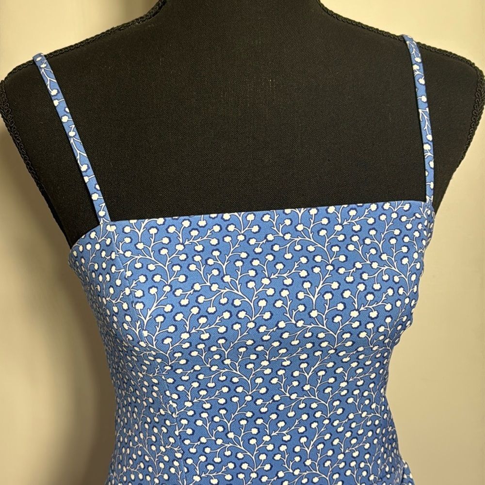 French Connection Elao Whisper Blue Floral Mini Dress Size 4 A-Line Wrap Skirt - Picture 3 of 8